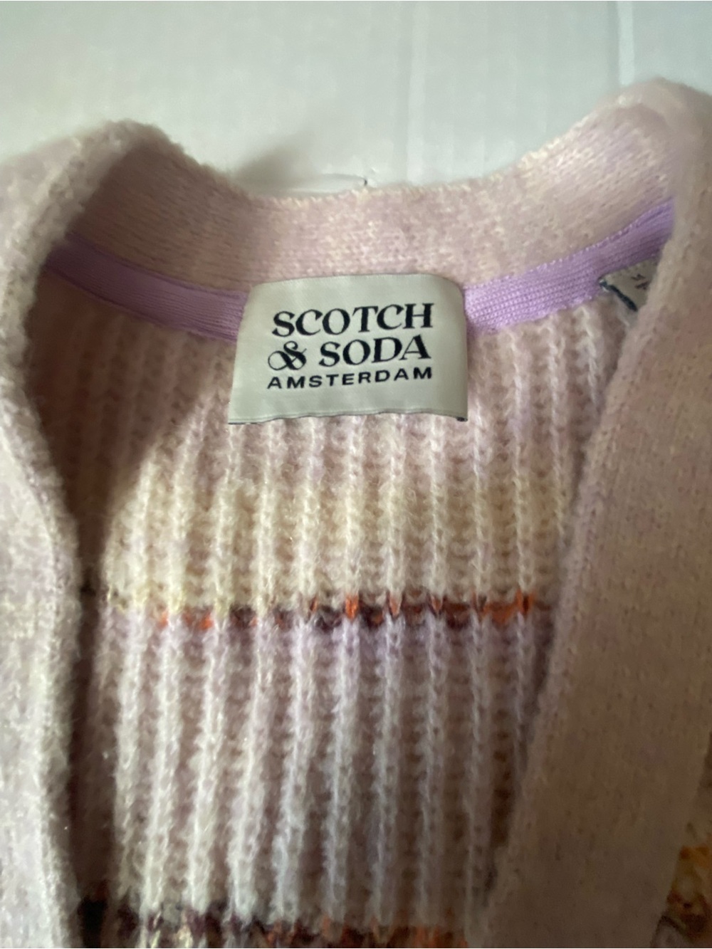 Scotch & Soda Pale Pink Striped Ribbed Button Cardigan - Picture 2 of 4